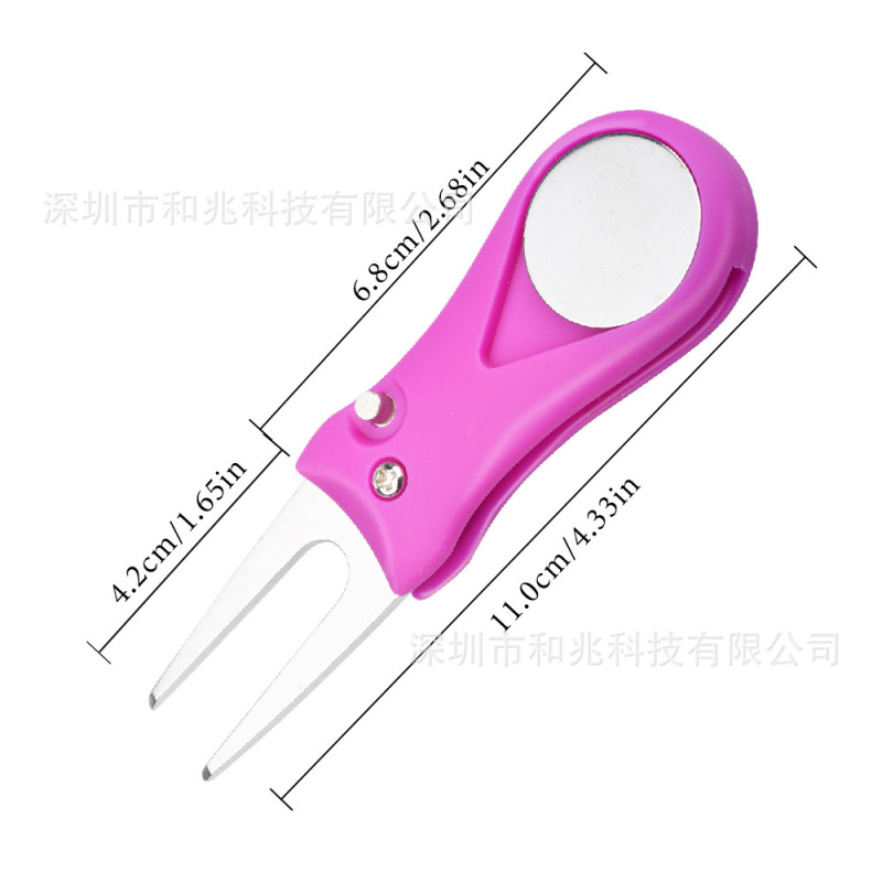 高尔夫果岭叉可折叠配磁性马克金属球位标多功能弹出式修复叉铲草|undefined