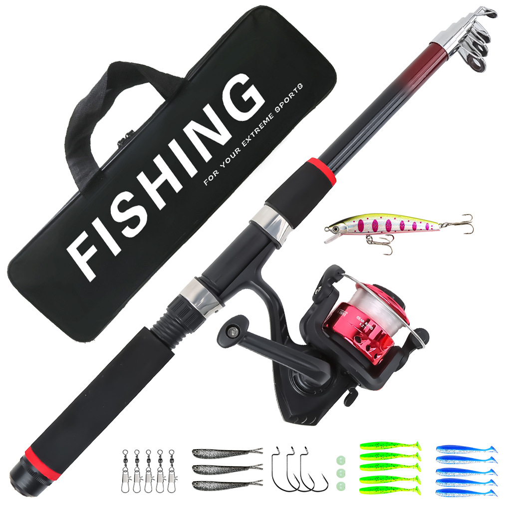 Cross-border lure fishing rod set 1.8M telescopic fishing rod sea rod long-distance casting rod outdoor fishing supplies wholesale