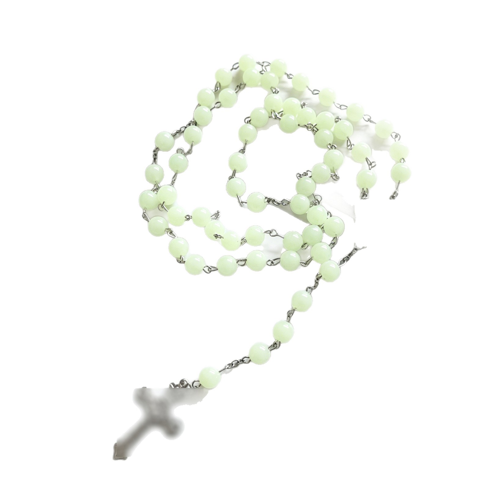 Foreign Trade Cross-Border Prayer Beads 8mm Luminous Round Beads Cross Necklace Beaded Sweater Chain for Men and Women