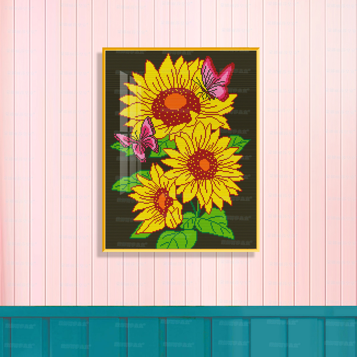Mona Lisa mariposa real girasol nuevo girasol mano de bordado cruzado pinturas decorativas de vestíbulo de la sala de estar image 3