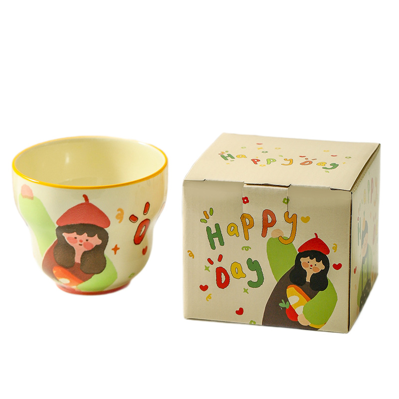 Día del ejército pequeño regalo de dibujos animados tazas de cerámica regalo de desayuno casero taza de agua en caja para padres e hijos regalo
