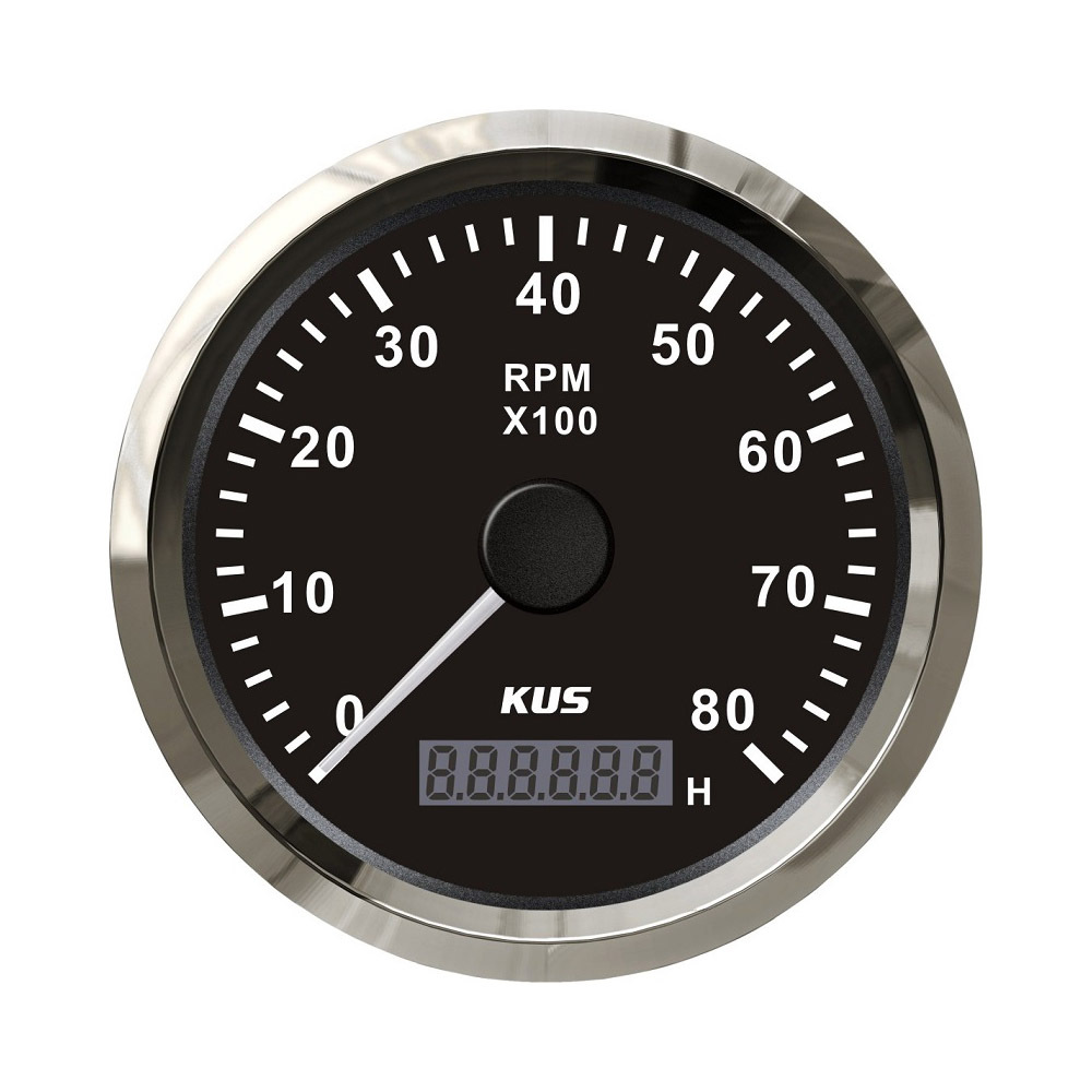 Qìchē KUS 85mm Tachometer 12V 24V Petrol Diesel Engine RPM Hour Meter (tachometer) - black-dial-0-3000rpm