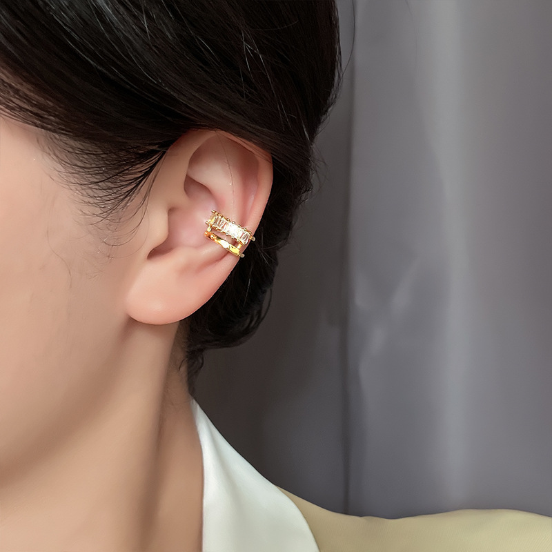 Youjin designer golden double-layer zircon auricle without piercing cross-border wholesale cold wind elf ear bone clip
