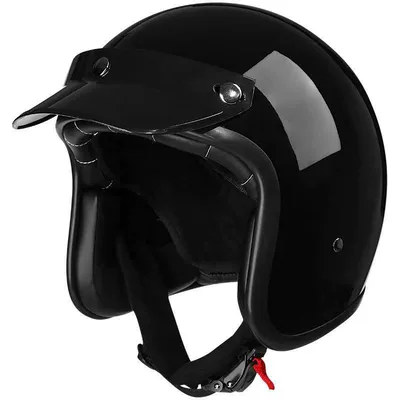Motosiklet kaskı (dəbilqə) – New vintage motorcycle helmet, summer helmet - solid-colorglossy-black-black-brim-m55-56
