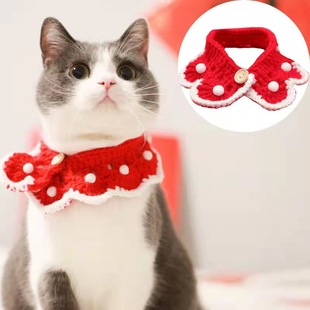 Pet New Year collar knitted scarf cat dog jewelry bib small dog decorative cute bib