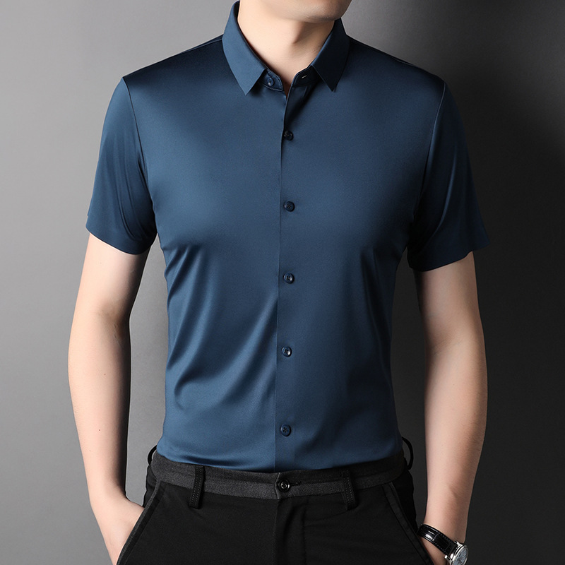 Summer silk men's breathable quick dry elastic shirt