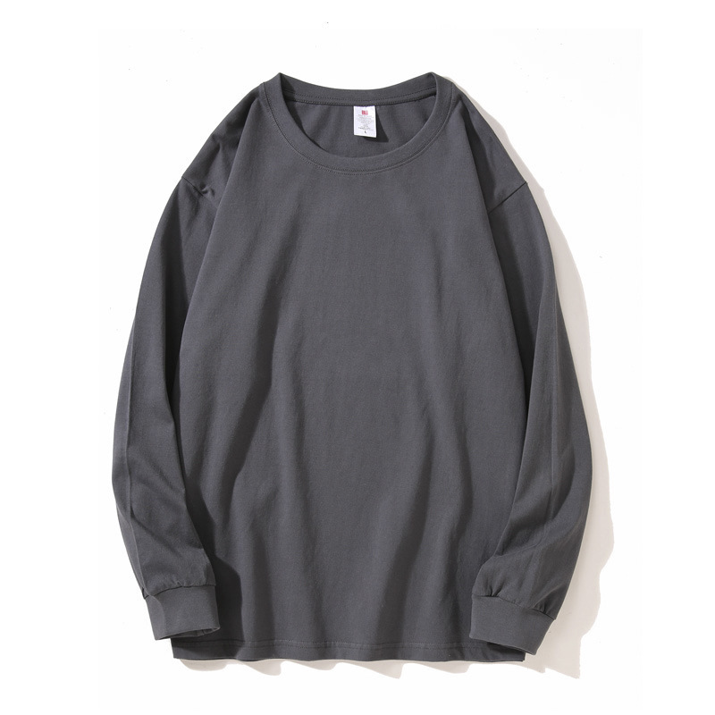 Primavera y otoño pesada camiseta de manga larga hombre Xinjiang algodón suelto suéter original de color sólido japonés 260G camiseta de base de moda