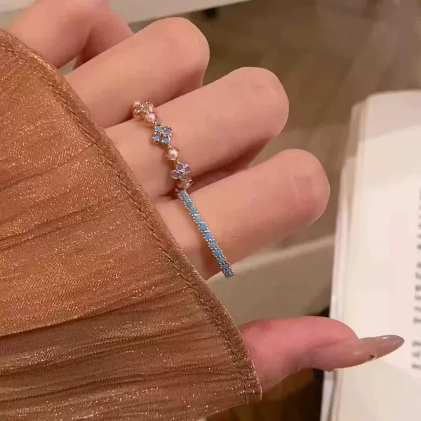 New Chinese-Style Blue Floral Ring for Women, Ancient Style, Simple Adjustable Ring, Light Luxury, Niche, Cool Design Accessory