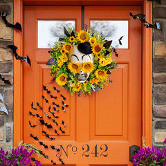 亞馬遜新品向日葵鬼面禮帽花環門掛 節日庭院花藤圈布置壁掛