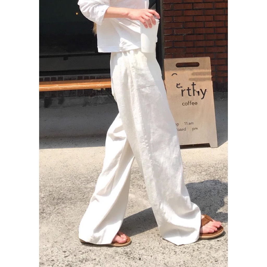 白色棉麻裤子女夏季薄款日系慵懒垂感休闲直筒拖地长裤亚麻阔腿裤详情2