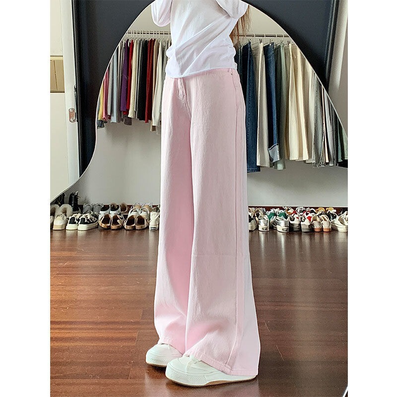 Cross-Border Light Pink Wide-Leg Jeans for Women 2025 New Dopamine High-Waist Slimming Loose Floor-Length Straight Pants Cross-Border Light Pink Wide-Leg Jeans for Women 2025 New Dopamine High-Waist Slimming Loose Floor-Length Straight Pants