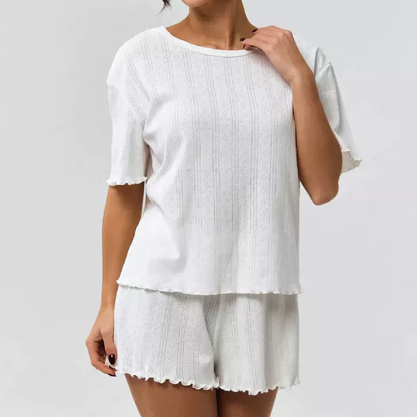 Specially Designed for Cross-Border Popular Items, This Cotton-Containing European and American Style Women's Summer Rolled-Edge Five-Quarter Sleeve Shorts Loungewear Set
