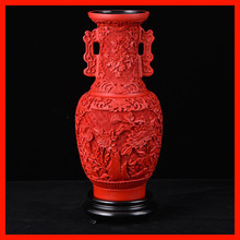 扬州漆器厂特色脱胎剔红雕漆送老外花瓶