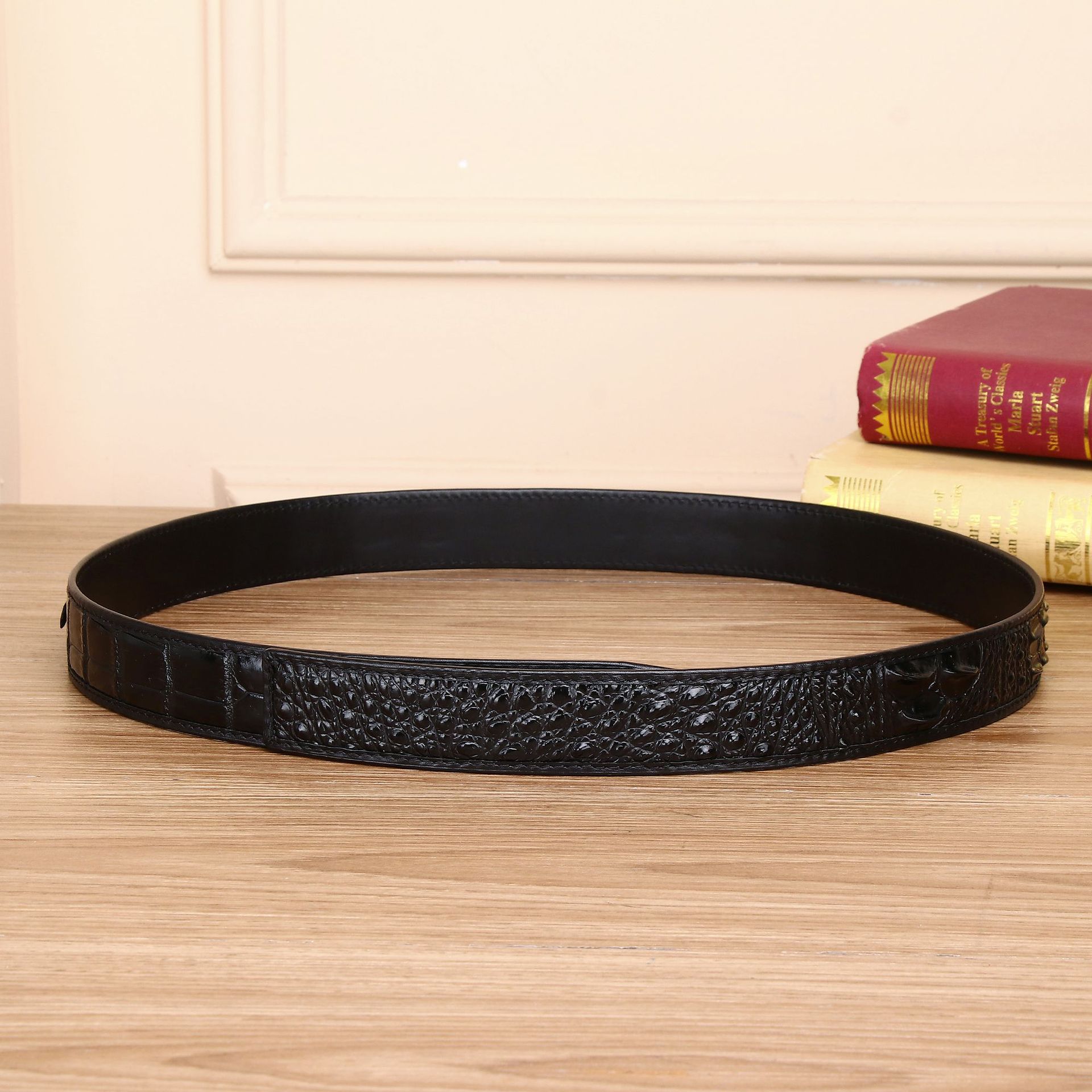 Thắt lưng da nam họa tiết vảy cá sấu khóa tự động 3.5 cm — 120cm, 130cm, 110cm, 125cm chi tiết 2