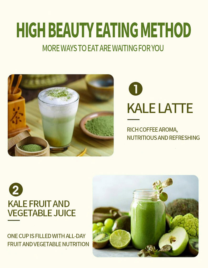 Freeze-Dried Kale Powder Yu Yi Gan Lan 60g Box 20 Single-Serve Sticks for Smoothies and Drinks in use