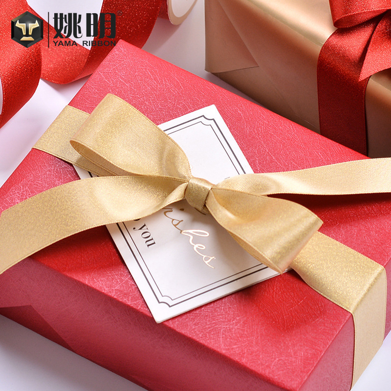Yao Ming cinta regalo embalaje satén cinta de trama dorada 3,8 CM accesorios para el cabello cinta de trama dorada hecha a mano al por mayor