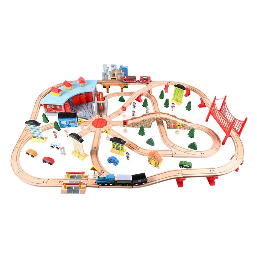 Tren de madera coche eléctrico tren traje pista de madera niños ensamblados coche de juguete de 2 años de edad al por mayor masculina