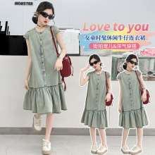 女童夏季洋气时髦薄款牛仔连衣裙女大童夏款裙子儿童休闲公主裙