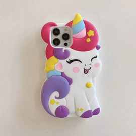 适用型号iphone17彩虹小白马独角兽3D立体可爱卡通硅胶手机保护套