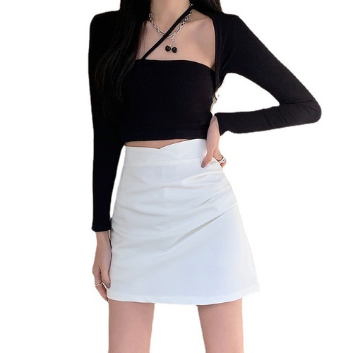 Irregular bodycon skirt for girls, spring and summer design, pleated one-piece skirt, high-waisted A-line semi-skirt, wearable INS short skirt