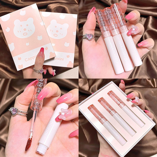 Cappuvini bubble lip glaze set, mirror water-gloss glass pouty lips, long-lasting and not easy to fade student lipstick