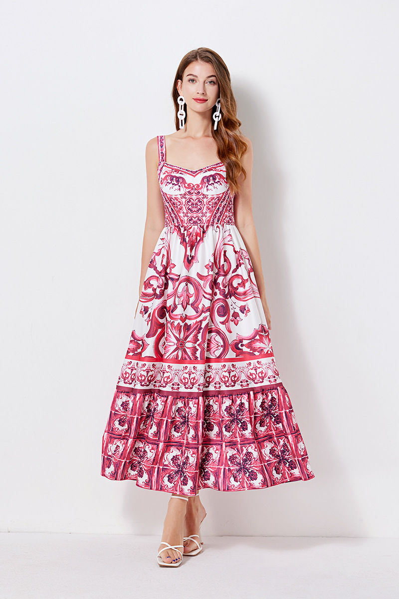 Retro Floral Sling Long Dress 6