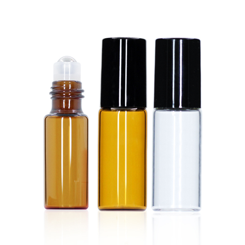 Botella dispensadora de aceite esencial marrón de 5 ml, botella de vidrio a prueba de luz para perfume, botella de vidrio portátil de 2 ml, pequeña botella de rodillo color té
