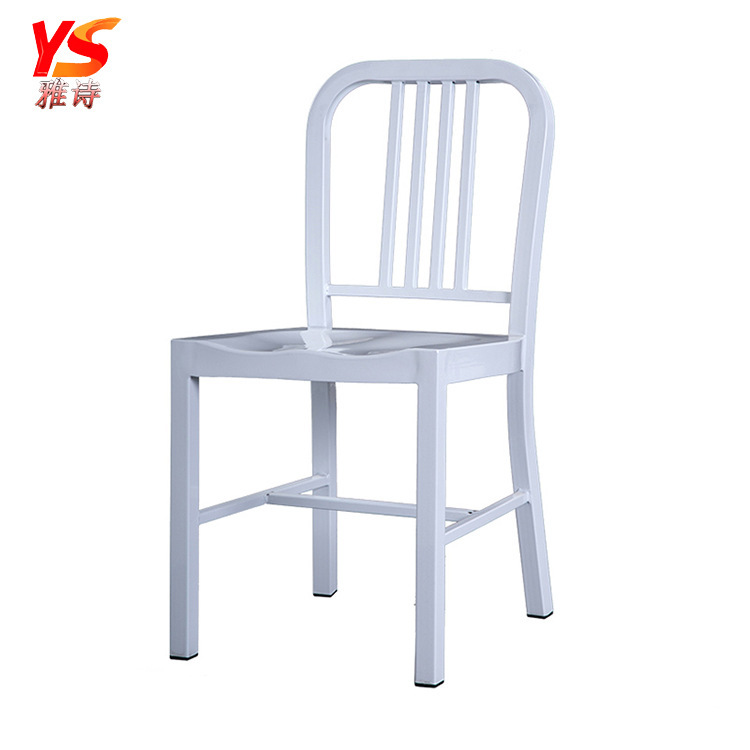 Foshan Manufacturer Directly Supplies American Navy Chairs, White Spray-Painted Dining Chairs, Metal Leisure Iron Chairs