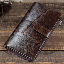 黑天使头层牛皮搭扣长款男士手拿包休闲多功能拼接真皮钱包现货