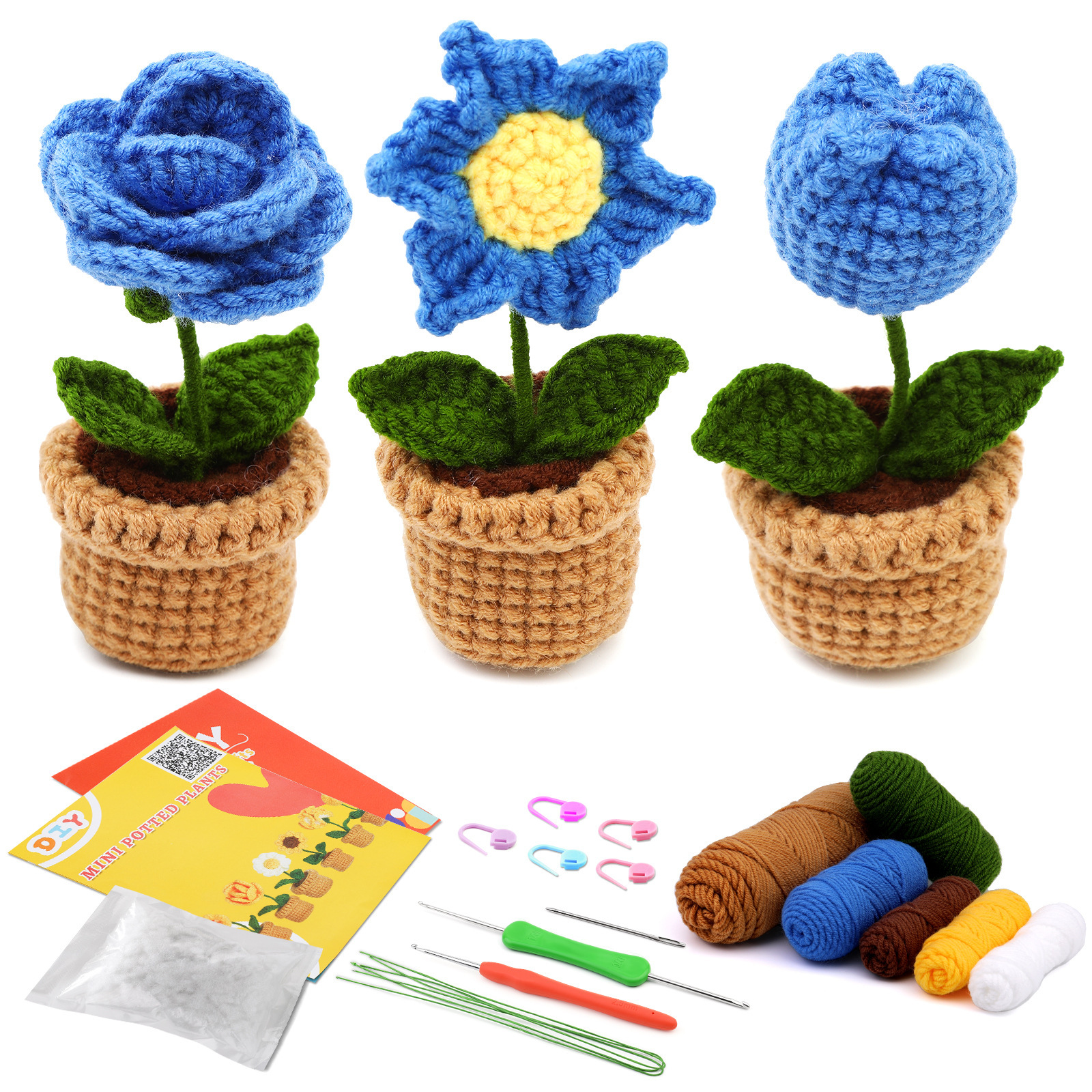 3 Blue Flower potted plants