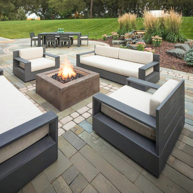 Sofá de teca al aire libre combinación patio terraza jardín resort aleación de aluminio impermeable protección solar muebles de mesa de té ocio image 5