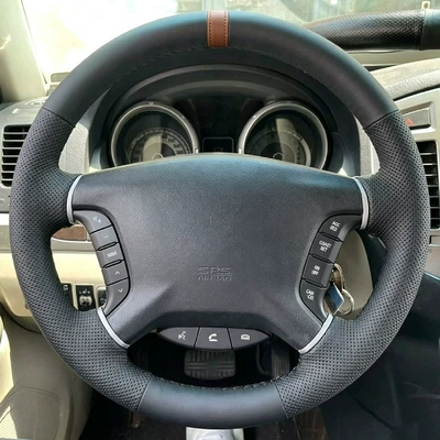 Steering wheel cover, Mitsubishi imported Pajero - mitsubishi-series-with-holes-on-both-sides-brown-return-label-brown-thread-38cm
