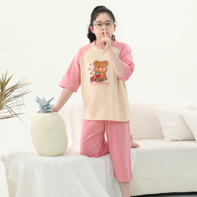 太った子供服の男の子の大きいサイズの夏服の薄いタイプのエアコンの服は肥えて家の服の青少年のパジャマの2セットのファッションを増加します。|undefined