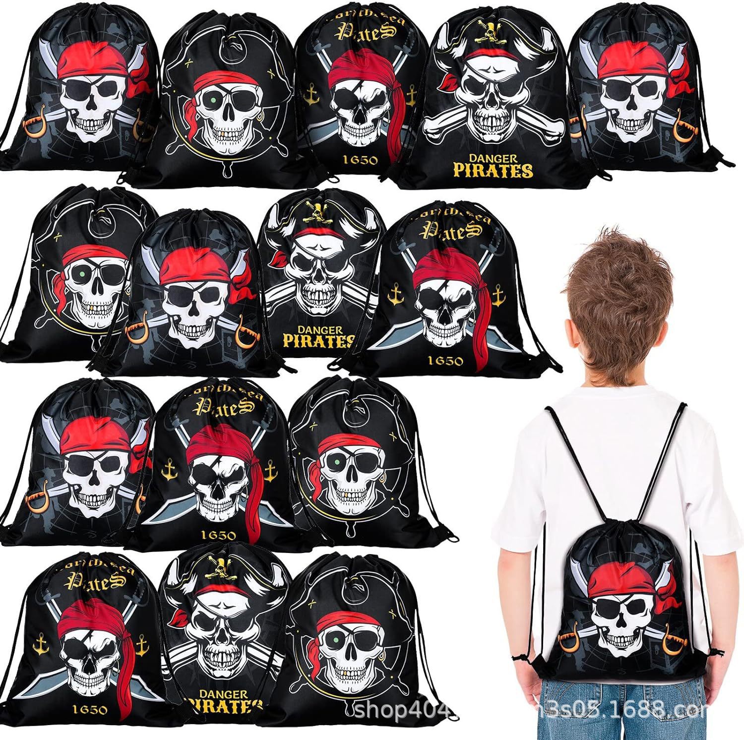 骷髅头一双肩抽绳背包袋子农场动物便携收纳袋涤纶手提抽绳袋束口