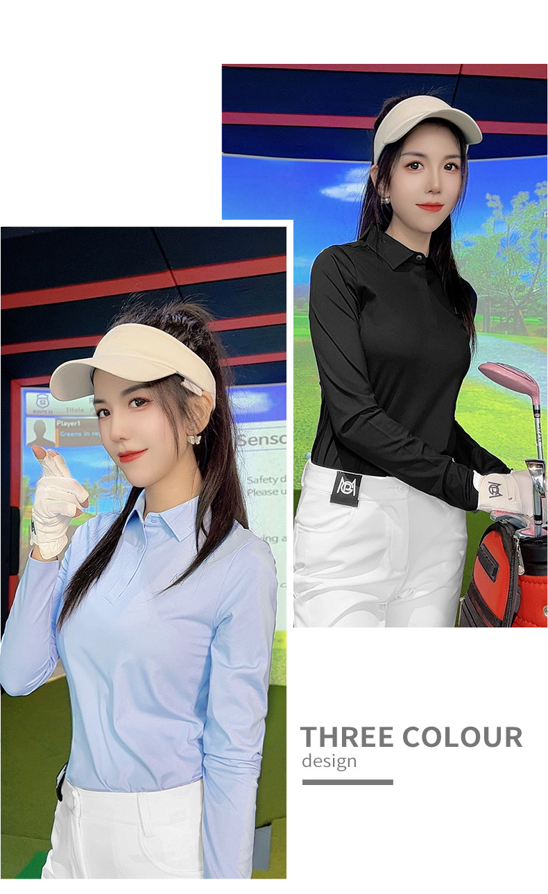 Áo thun dài tay golf nữ đàn hồi cao thoải mái — YF739 [vừa vặn liền mạch/thoải mái đàn hồi cao] áo màu đen, YF739 [vừa vặn liền mạch/thoải mái đàn hồi cao] áo màu trắng, YF739 [vừa vặn liền mạch/thoải mái đàn hồi cao] áo màu xanh nhạt chi tiết 11