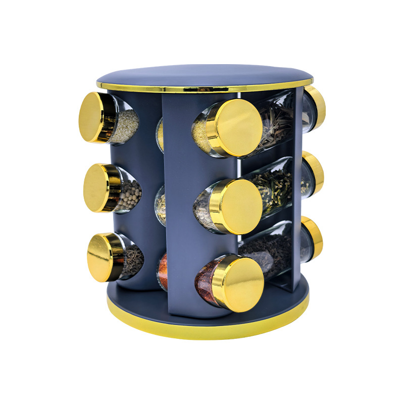 Nuevo marco de condimento de cocina transfronterizo de oro nativo multi-estante de almacenamiento giratorio conjunto de estante de condimento de artículos de cocina
