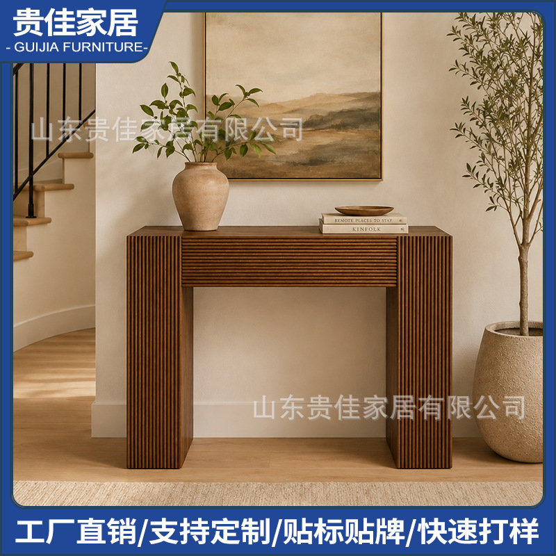 Panel-style multifunctional console table with a letter-shaped design, suitable for small spaces, with invisible storage, grid-shaped design, narrow cabinet and desk