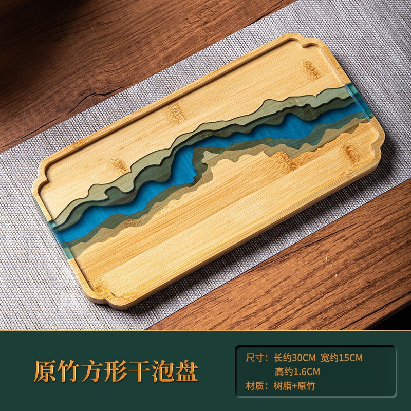 Bandeja de té de mesa de burbujas secas de tinta Zen Thuja japonesa transfronteriza, bandeja de madera, almohadilla aislante para el hogar, olla con resina simple retro
