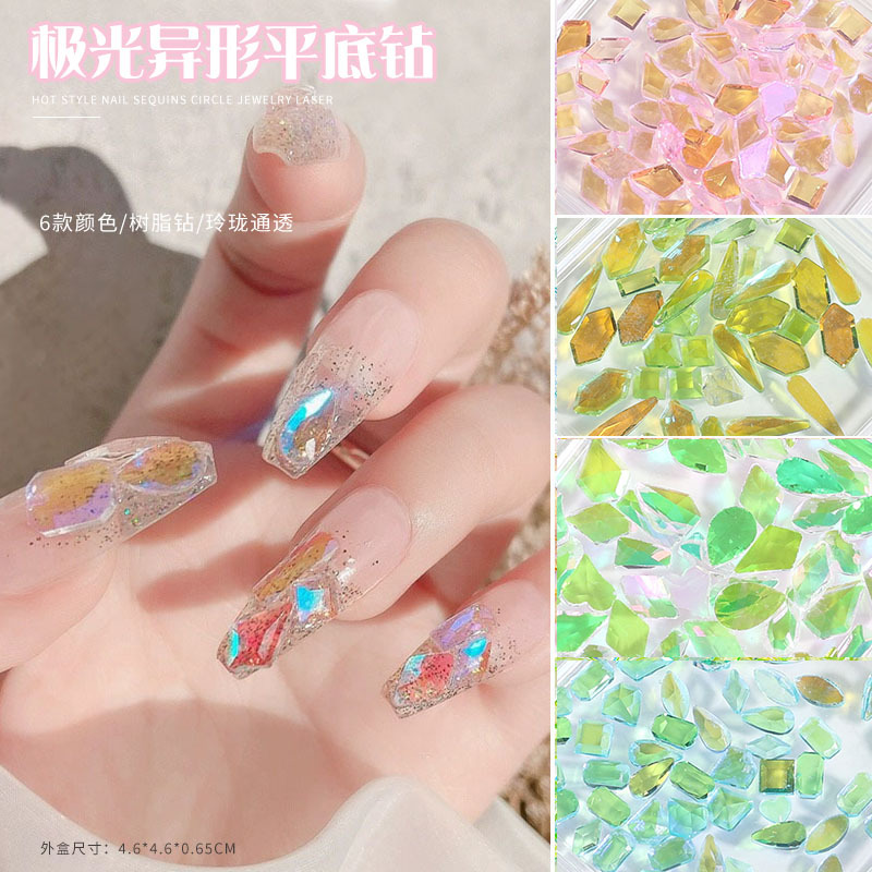 Explosión de accesorios de diamante aurora de manicuras en 2023 nuevo red mezclado medio círculo superbrillante decoración de uñas de piedra