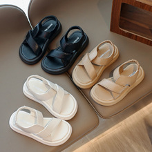 2025夏季新款松糕厚底凉鞋女露趾交叉松紧带套脚休闲学生女鞋批发