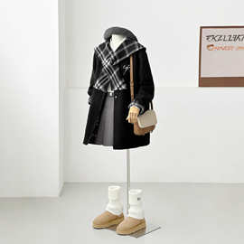 【菱栅映雪】韩版宽松显瘦通勤百搭中长款格子设计羊毛大衣HL162