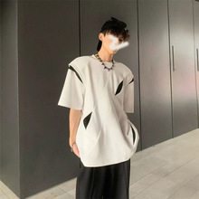 设计感垫肩t恤男小众高级感分割解构美式短袖潮牌小领口男模穿搭