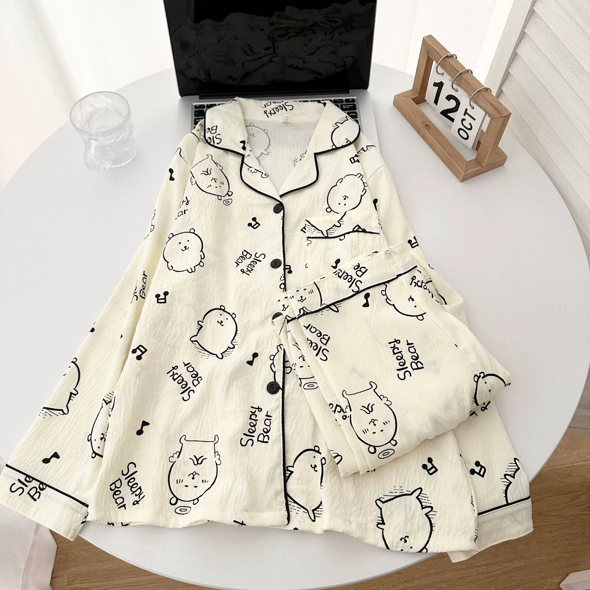 Autumn Cartoon Pajama Set — Long-Sleeve Top, Trousers & Cardigan, Sizes M–XXL, Multi-Color