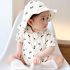 2023 Korean Version Baby Girl Summer Outfit Cherry Short Sleeve Bodysuit Crawling Suit Diaper Cover Hat Set
