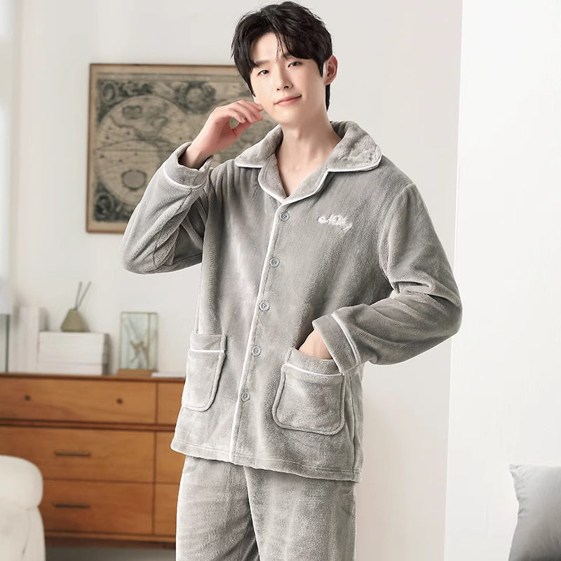 [Warm Velvet] Men's Coral Velvet Winter Velvet Thickened Anti-Static Flannel Home Clothes Pajamas Set