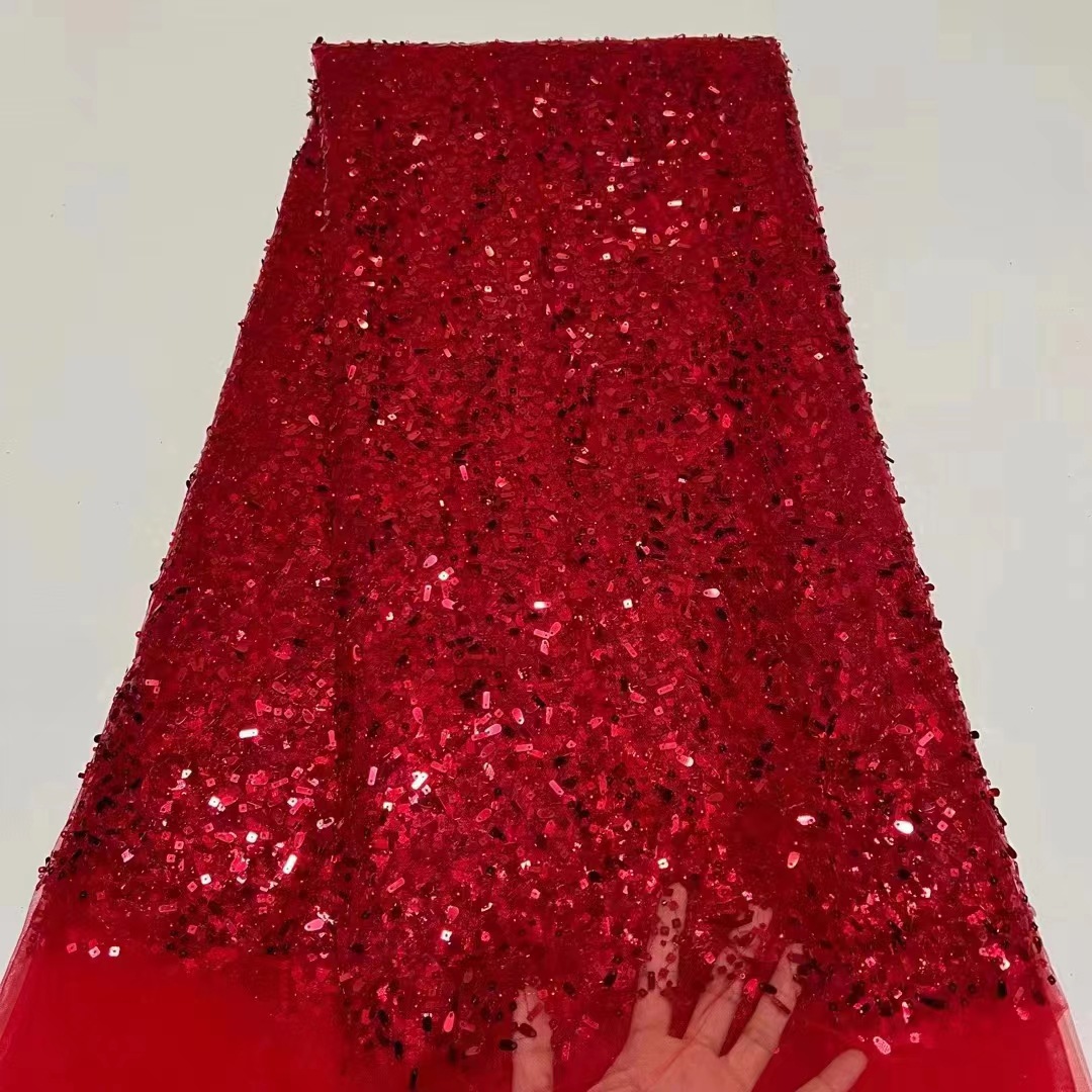 Vintage lentejuelas bordado de malla encaje europeo y americano vestido fiesta brillante parche bordado tela JX2896