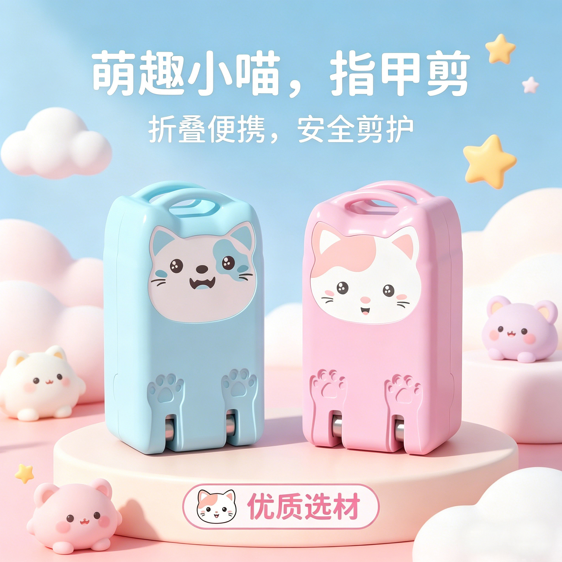 Mini Kitten Nail Clippers, Cute and Portable, Cartoon-Style Household Stainless Steel Folding Nail Scissors