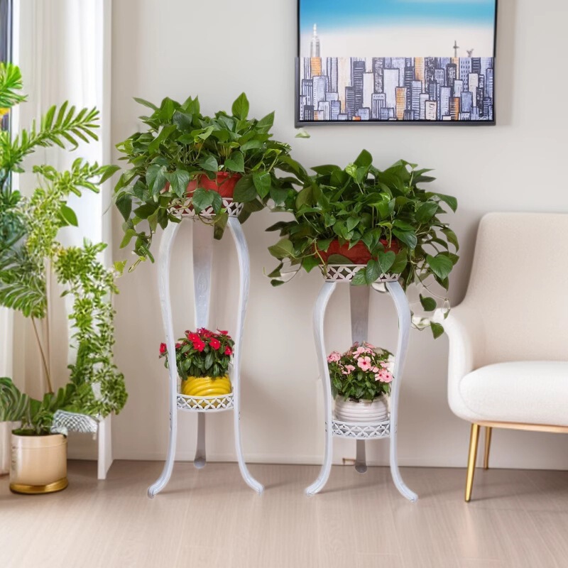 グリーンフラワーシェルフ多層鉄植木鉢スタンド床置き省スペースヨーロッパ二層屋内フラワーシェルフバルコニーラック送料無料|undefined