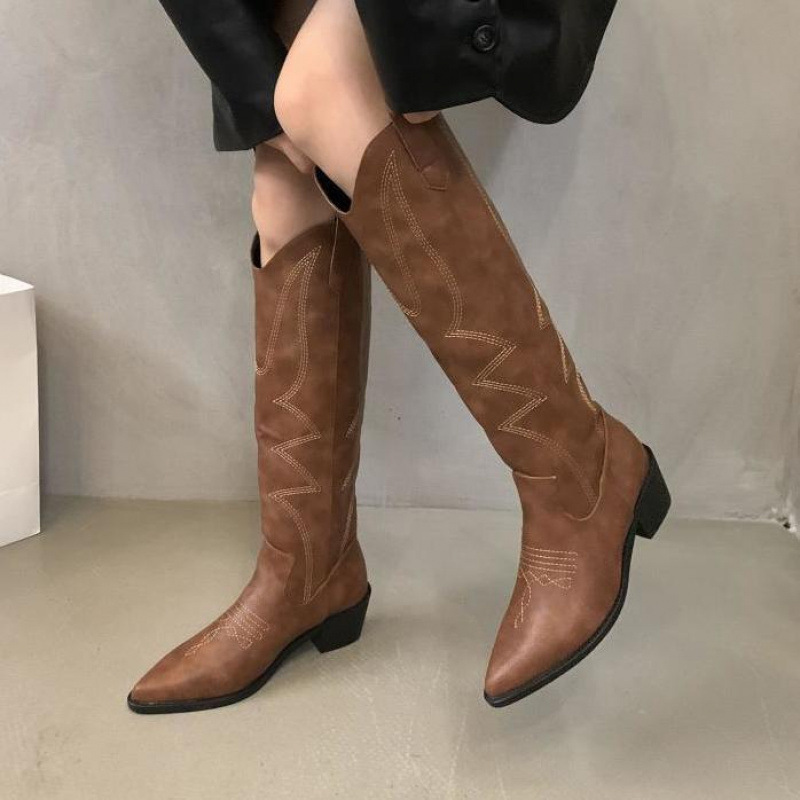 Summer fashionable denim retro high boots pointed-toe English style