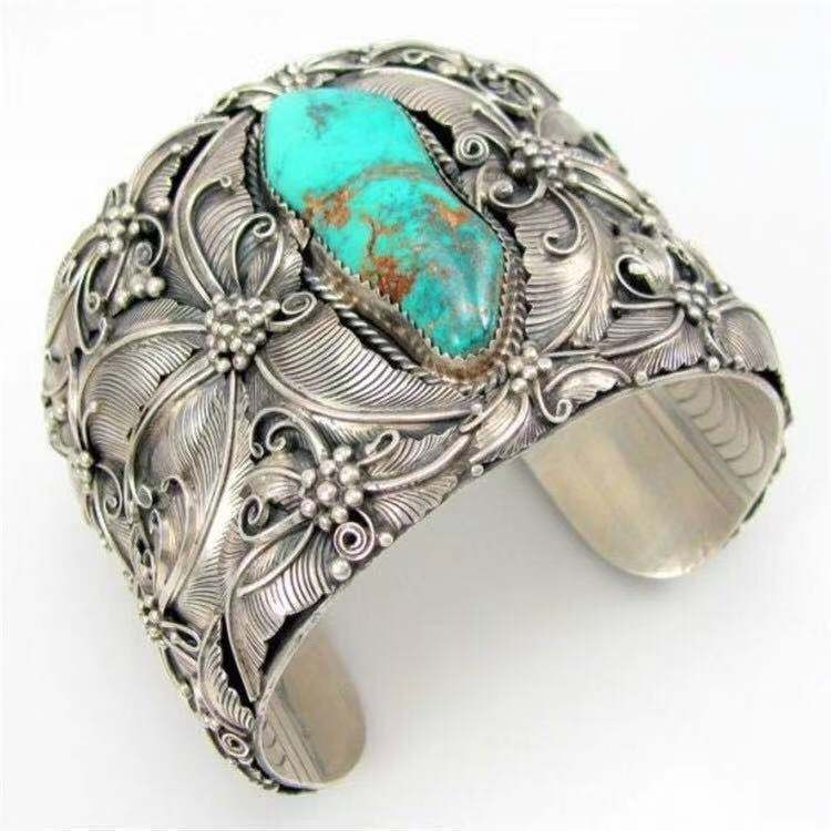Deseo transfronterizo popular estilo indio pulsera abierta joyería vintage AliExpress tailandés plata azul turquesa mariposa mano image 7